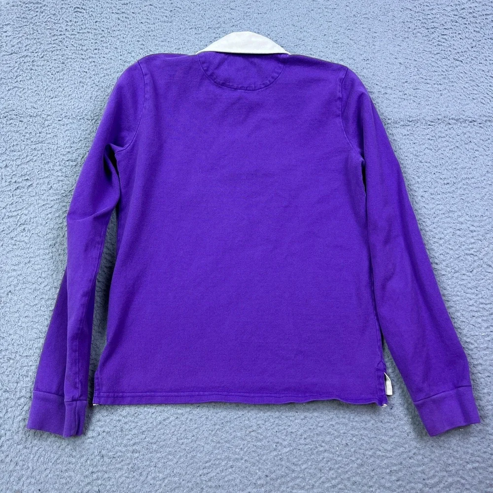 Ralph‎ Lauren Rugby Shirt Youth M Shirt Long Sleeve Purple V Stripe Patch Logo